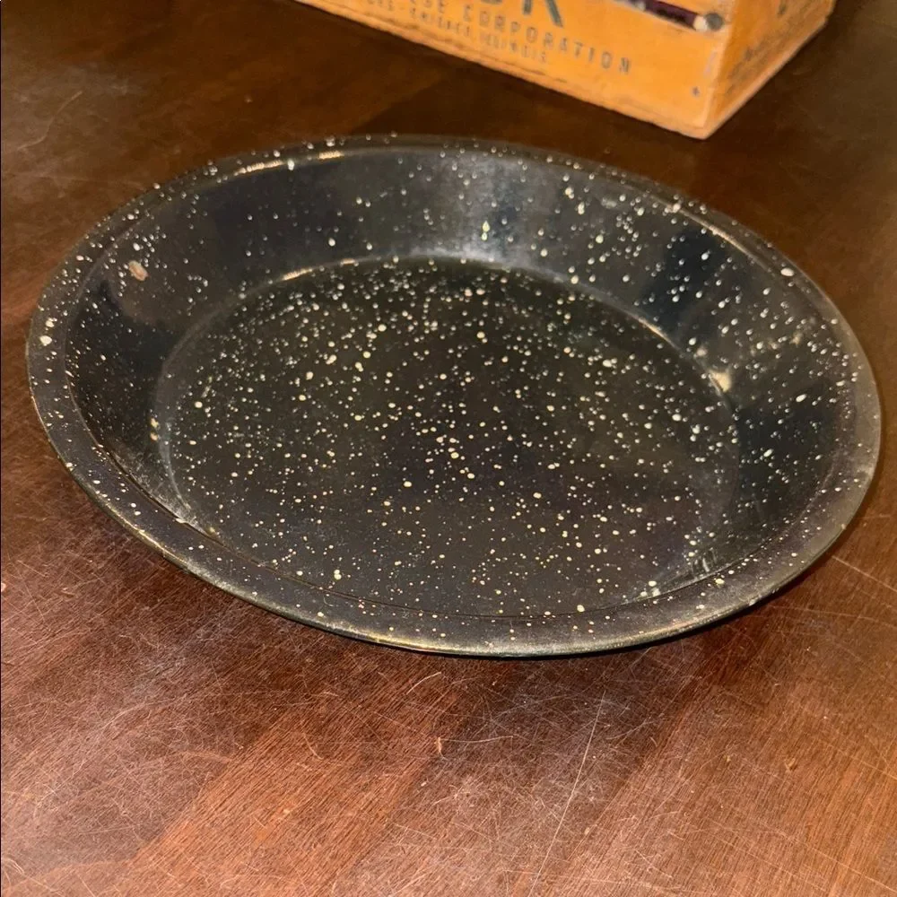 Vintage yBlack Speckled Enamel Pie Plate